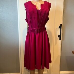 NWT City Chic Dress Vintage Veronica Bordeaux M/18 Raspberry sleeveless w /belt